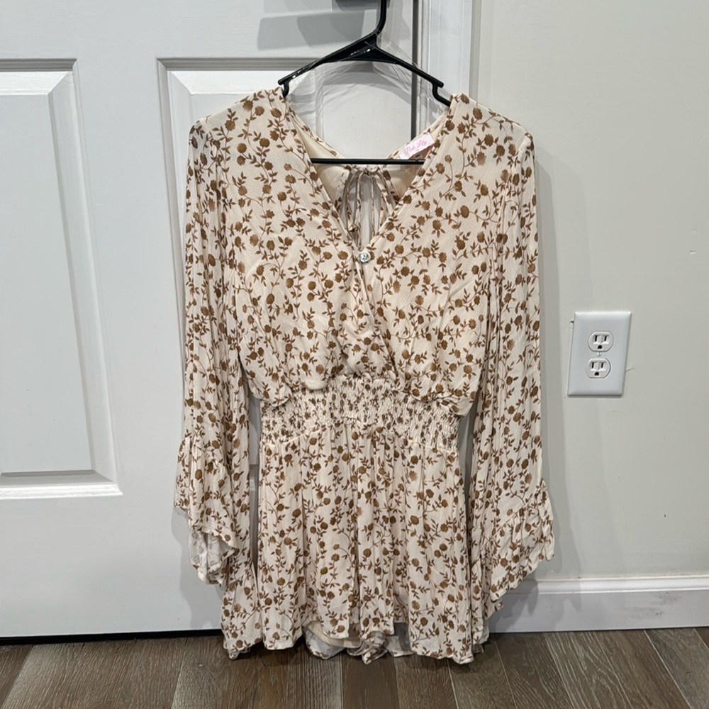 Pink lily bell sleeve romper brand new